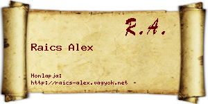 Raics Alex névjegykártya